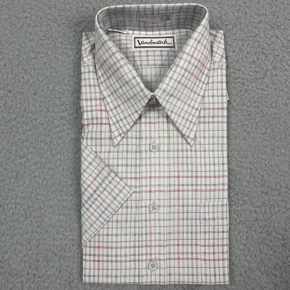 Vintage 60s 70s Landmark Button Shirt Mens Disco Club Big Collar‎ Size 16 NOS